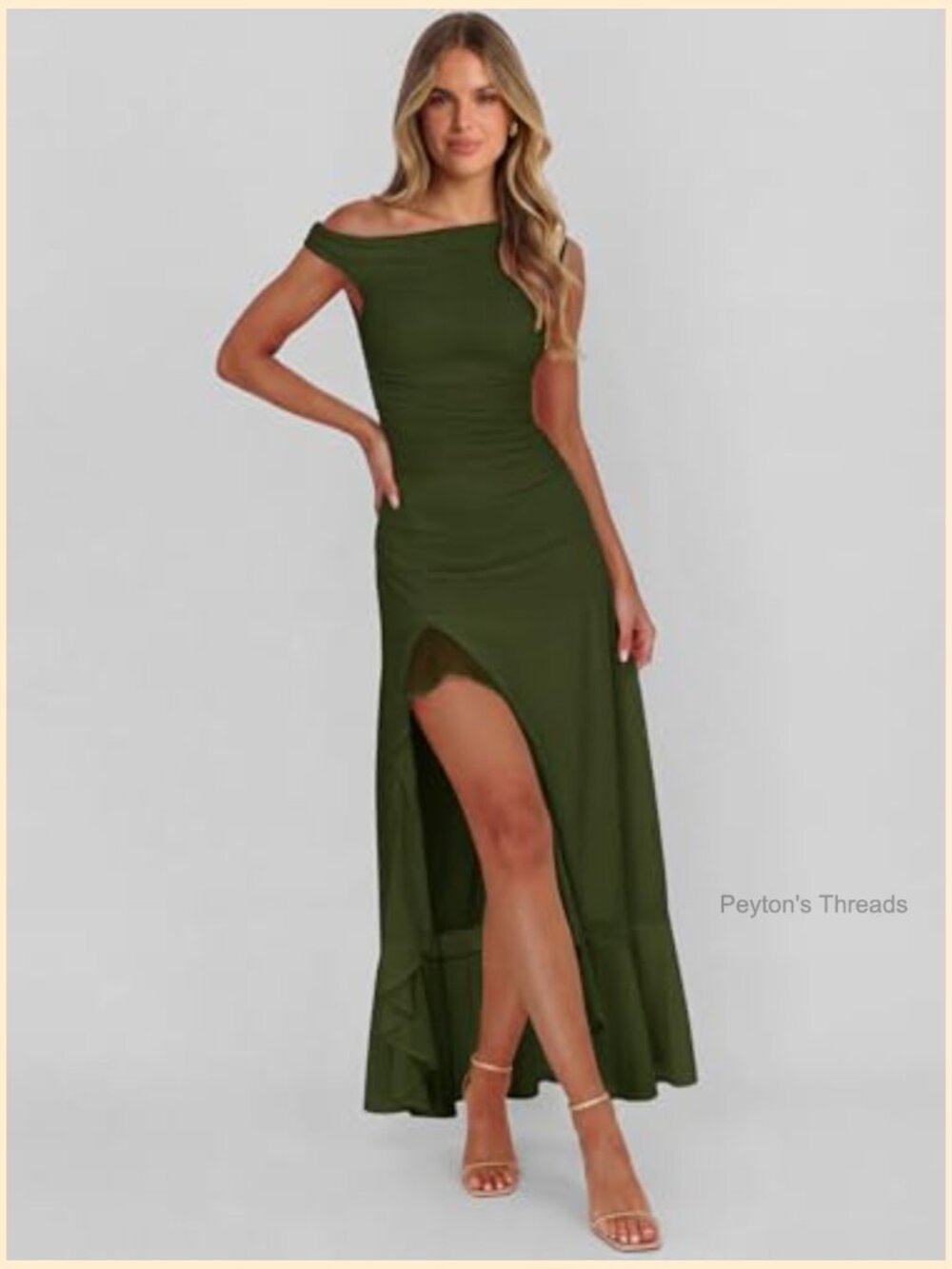 Off Shoulder Formal Dress Floral Mesh Bodycon Ruched Split Maxi Dress - Picture 5 of 7